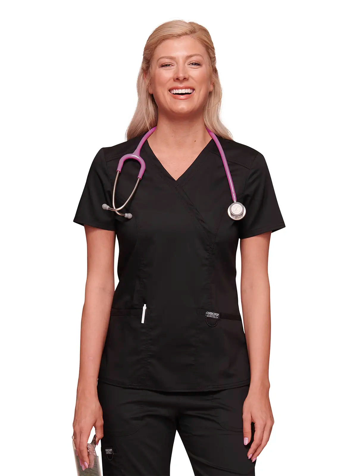 Casaca sanitaria mujer con cruzado simulado Cherokee Core Stretch WWE4728