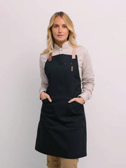 Delantal Cruzado Retro Negro con Tiras Beige